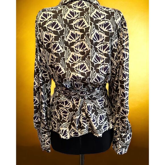 NEW Banana Republic Small Top Blouse True Wrap Black & Cream Washable $85 - Picture 2 of 7